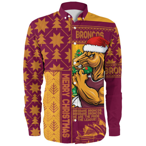 Brisbane Broncos Long Sleeve Shirt Christmas Magic Knit Style Winter Glow Brisbane Broncos Long Sleeve Shirt Christmas Magic Knit Style Winter Glow