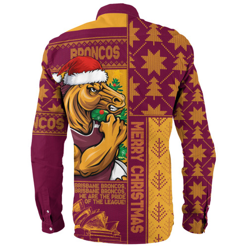 Brisbane Broncos Long Sleeve Shirt Christmas Magic Knit Style Winter Glow Brisbane Broncos Long Sleeve Shirt Christmas Magic Knit Style Winter Glow
