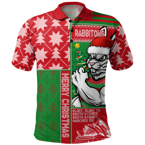 South Sydney Rabbitohs Polo Shirt Christmas Magic Knit Style Winter Glow
