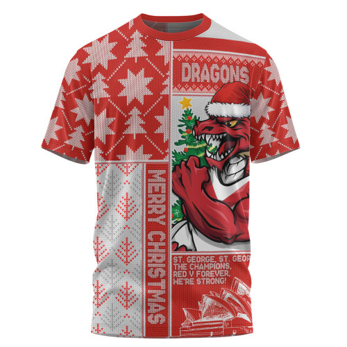 St. George Illawarra Dragons T-Shirt Christmas Magic Knit Style Winter Glow
