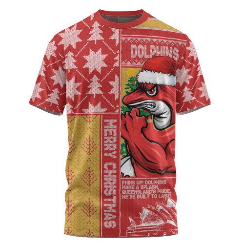 Redcliffe Dolphins T-Shirt Christmas Magic Knit Style Winter Glow Redcliffe Dolphins T-Shirt Christmas Magic Knit Style Winter Glow