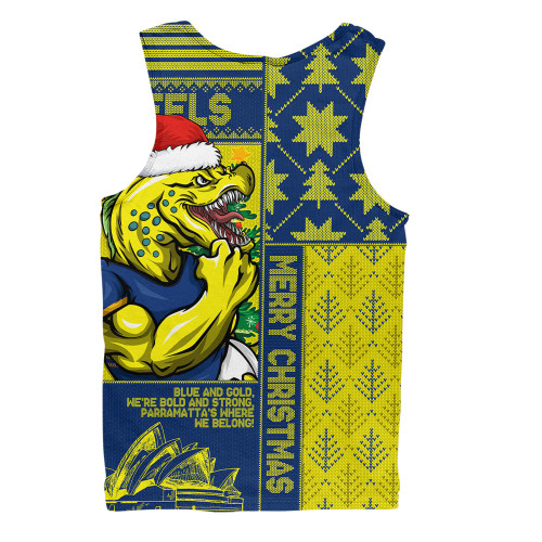 Parramatta Eels Men Singlet Christmas Magic Knit Style Winter Glow Parramatta Eels Men Singlet Christmas Magic Knit Style Winter Glow