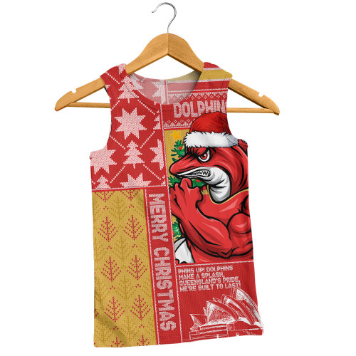 Redcliffe Dolphins Men Singlet Christmas Magic Knit Style Winter Glow Redcliffe Dolphins Men Singlet Christmas Magic Knit Style Winter Glow