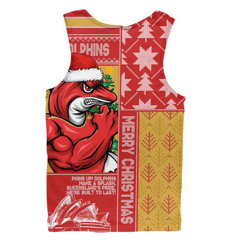 Redcliffe Dolphins Men Singlet Christmas Magic Knit Style Winter Glow Redcliffe Dolphins Men Singlet Christmas Magic Knit Style Winter Glow