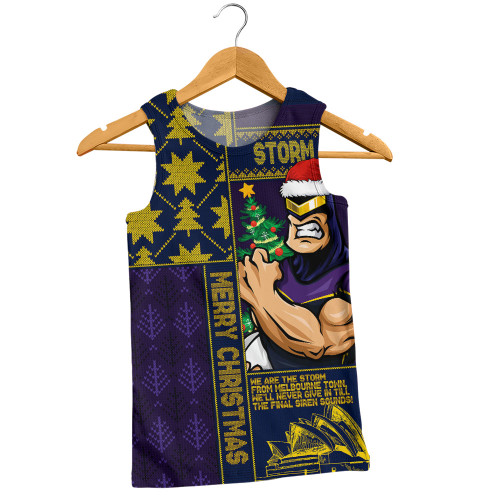 Melbourne Storm Men Singlet Christmas Magic Knit Style Winter Glow
