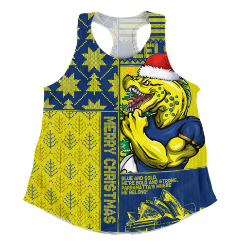Parramatta Eels Women Racerback Singlet Christmas Magic Knit Style Winter Glow Parramatta Eels Women Racerback Singlet Christmas Magic Knit Style Winter Glow