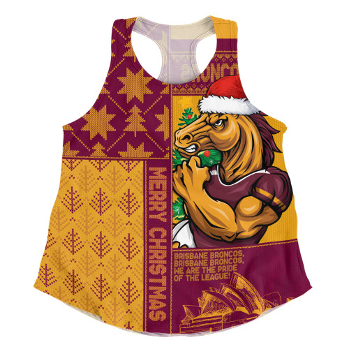 Brisbane Broncos Women Racerback Singlet Christmas Magic Knit Style Winter Glow