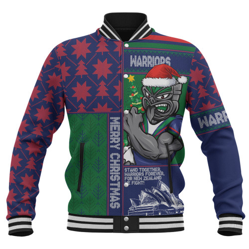 New Zealand Warriors Baseball Jacket Christmas Magic Knit Style Winter Glow