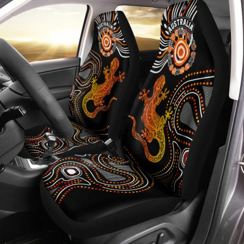 Australia Aboriginal Inspired Car Seat Covers - Lizard With Sun