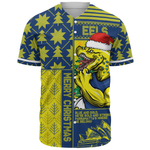 Parramatta Eels Baseball Shirt Christmas Magic Knit Style Winter Glow Parramatta Eels Baseball Shirt Christmas Magic Knit Style Winter Glow