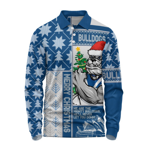 Canterbury-Bankstown Bulldogs Long Sleeve Polo Shirt Christmas Magic Knit Style Winter Glow