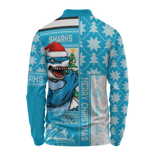 Cronulla-Sutherland Sharks Long Sleeve Polo Shirt Christmas Magic Knit Style Winter Glow