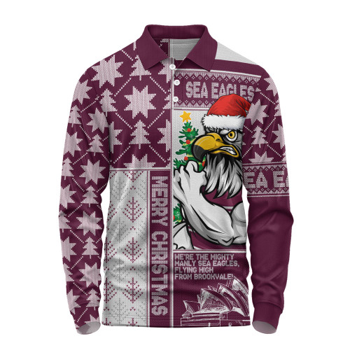 Manly Warringah Sea Eagles Long Sleeve Polo Shirt Christmas Magic Knit Style Winter Glow Manly Warringah Sea Eagles Long Sleeve Polo Shirt Christmas Magic Knit Style Winter Glow
