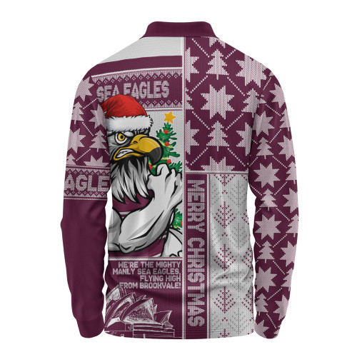 Manly Warringah Sea Eagles Long Sleeve Polo Shirt Christmas Magic Knit Style Winter Glow Manly Warringah Sea Eagles Long Sleeve Polo Shirt Christmas Magic Knit Style Winter Glow