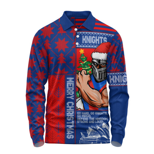 Newcastle Knights Long Sleeve Polo Shirt Christmas Magic Knit Style Winter Glow