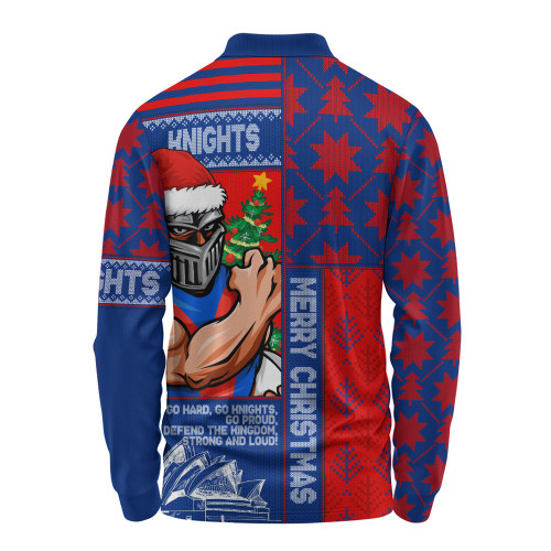 Newcastle Knights Long Sleeve Polo Shirt Christmas Magic Knit Style Winter Glow Newcastle Knights Long Sleeve Polo Shirt Christmas Magic Knit Style Winter Glow