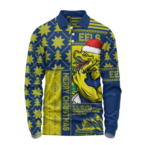 Parramatta Eels Long Sleeve Polo Shirt Christmas Magic Knit Style Winter Glow