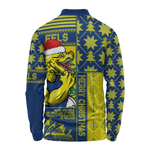 Parramatta Eels Long Sleeve Polo Shirt Christmas Magic Knit Style Winter Glow