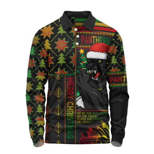 Penrith Panthers Long Sleeve Polo Shirt Christmas Magic Knit Style Winter Glow Penrith Panthers Long Sleeve Polo Shirt Christmas Magic Knit Style Winter Glow
