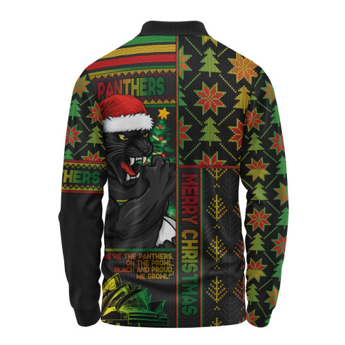 Penrith Panthers Long Sleeve Polo Shirt Christmas Magic Knit Style Winter Glow Penrith Panthers Long Sleeve Polo Shirt Christmas Magic Knit Style Winter Glow