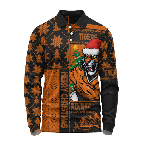 Wests Tigers Long Sleeve Polo Shirt Christmas Magic Knit Style Winter Glow