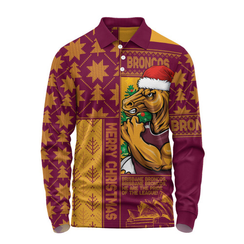Brisbane Broncos Long Sleeve Polo Shirt Christmas Magic Knit Style Winter Glow Brisbane Broncos Long Sleeve Polo Shirt Christmas Magic Knit Style Winter Glow