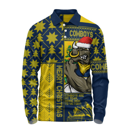 North Queensland Cowboys Long Sleeve Polo Shirt Christmas Magic Knit Style Winter Glow
