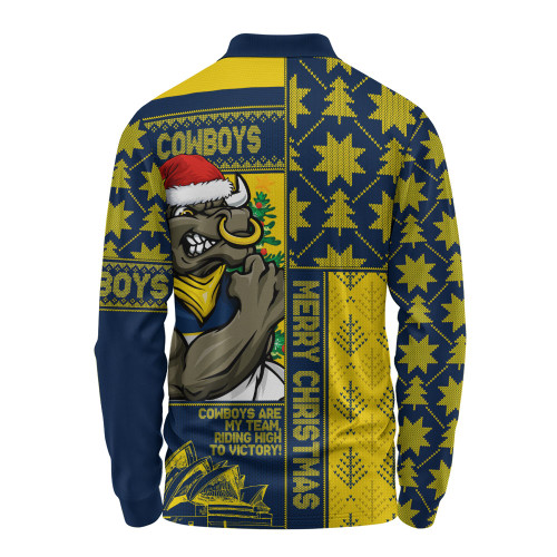 North Queensland Cowboys Long Sleeve Polo Shirt Christmas Magic Knit Style Winter Glow
