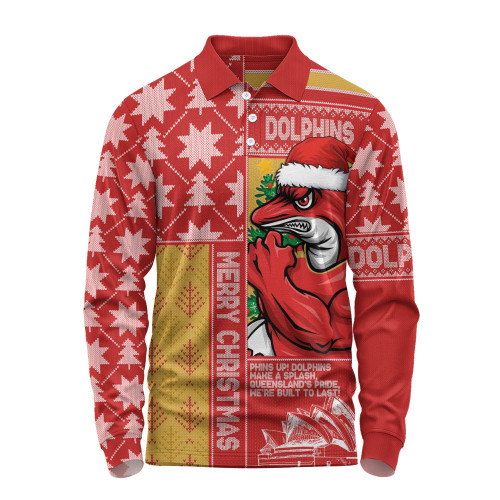 Redcliffe Dolphins Long Sleeve Polo Shirt Christmas Magic Knit Style Winter Glow