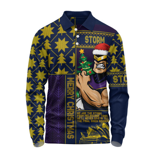 Melbourne Storm Long Sleeve Polo Shirt Christmas Magic Knit Style Winter Glow