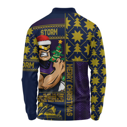 Melbourne Storm Long Sleeve Polo Shirt Christmas Magic Knit Style Winter Glow