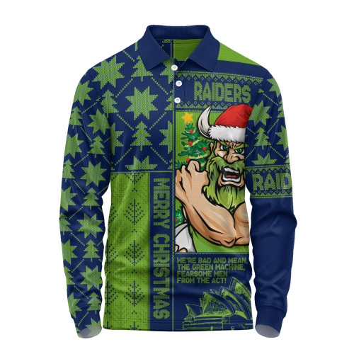 Canberra Raiders Long Sleeve Polo Shirt Christmas Magic Knit Style Winter Glow
