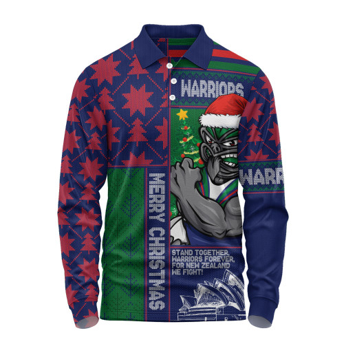 New Zealand Warriors Long Sleeve Polo Shirt Christmas Magic Knit Style Winter Glow
