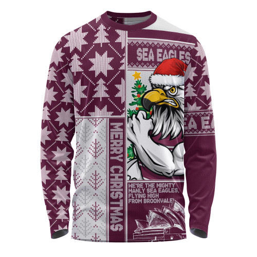 Manly Warringah Sea Eagles Long Sleeve T-shirt Christmas Magic Knit Style Winter Glow
