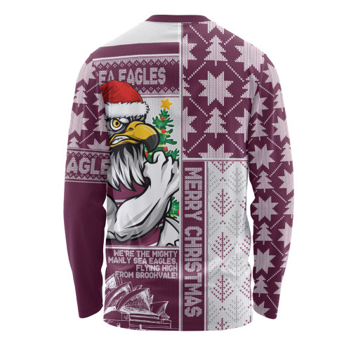Manly Warringah Sea Eagles Long Sleeve T-shirt Christmas Magic Knit Style Winter Glow