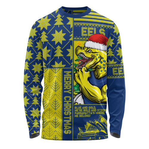 Parramatta Eels Long Sleeve T-shirt Christmas Magic Knit Style Winter Glow
