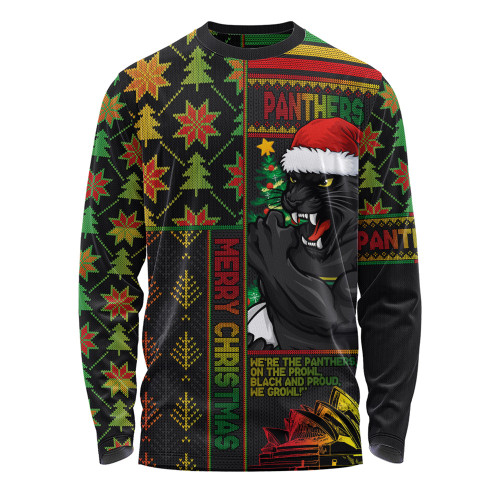 Penrith Panthers Long Sleeve T-shirt Christmas Magic Knit Style Winter Glow Penrith Panthers Long Sleeve T-shirt Christmas Magic Knit Style Winter Glow
