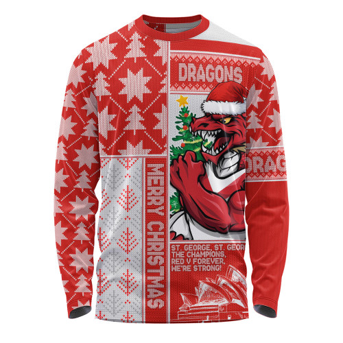 St. George Illawarra Dragons Long Sleeve T-shirt Christmas Magic Knit Style Winter Glow