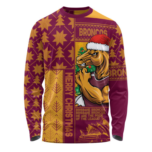 Brisbane Broncos Long Sleeve T-shirt Christmas Magic Knit Style Winter Glow
