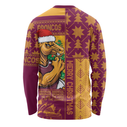Brisbane Broncos Long Sleeve T-shirt Christmas Magic Knit Style Winter Glow Brisbane Broncos Long Sleeve T-shirt Christmas Magic Knit Style Winter Glow