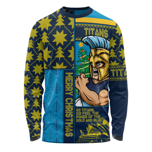 Gold Coast Titans Long Sleeve T-shirt Christmas Magic Knit Style Winter Glow