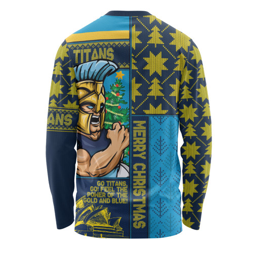 Gold Coast Titans Long Sleeve T-shirt Christmas Magic Knit Style Winter Glow