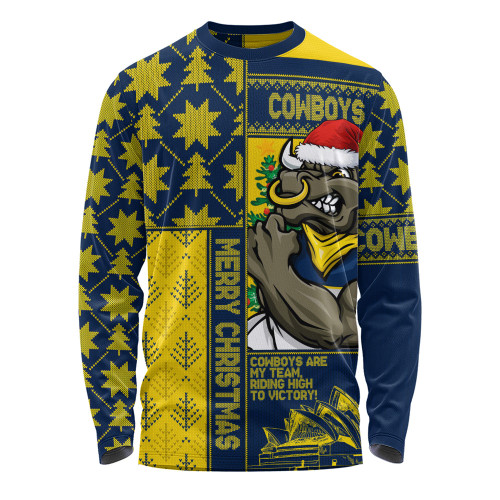 North Queensland Cowboys Long Sleeve T-shirt Christmas Magic Knit Style Winter Glow North Queensland Cowboys Long Sleeve T-shirt Christmas Magic Knit Style Winter Glow
