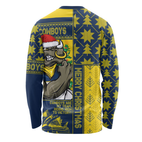 North Queensland Cowboys Long Sleeve T-shirt Christmas Magic Knit Style Winter Glow