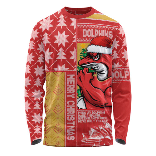 Redcliffe Dolphins Long Sleeve T-shirt Christmas Magic Knit Style Winter Glow Redcliffe Dolphins Long Sleeve T-shirt Christmas Magic Knit Style Winter Glow