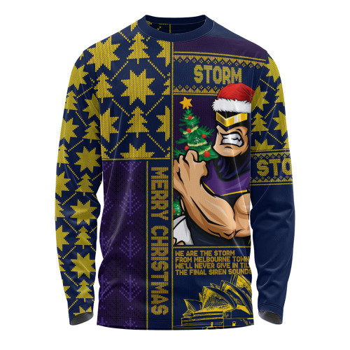 Melbourne Storm Long Sleeve T-shirt Christmas Magic Knit Style Winter Glow Melbourne Storm Long Sleeve T-shirt Christmas Magic Knit Style Winter Glow