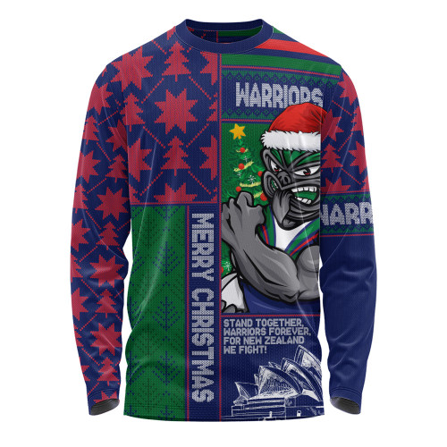 New Zealand Warriors Long Sleeve T-shirt Christmas Magic Knit Style Winter Glow