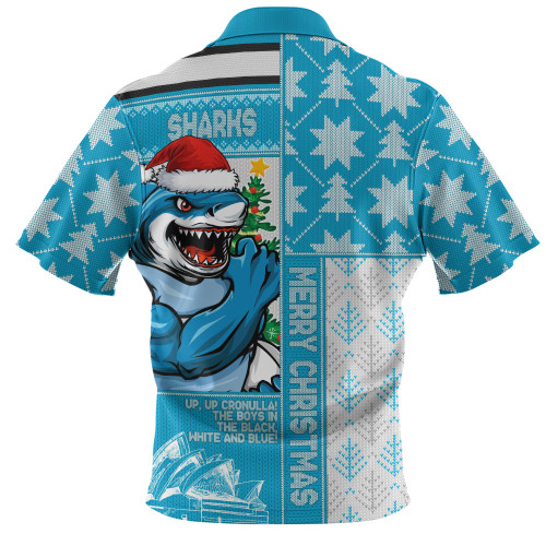 Cronulla-Sutherland Sharks Zip Polo Shirt Christmas Magic Knit Style Winter Glow