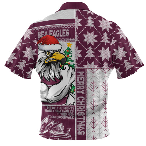 Manly Warringah Sea Eagles Zip Polo Shirt Christmas Magic Knit Style Winter Glow