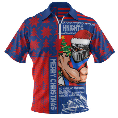 Newcastle Knights Zip Polo Shirt Christmas Magic Knit Style Winter Glow